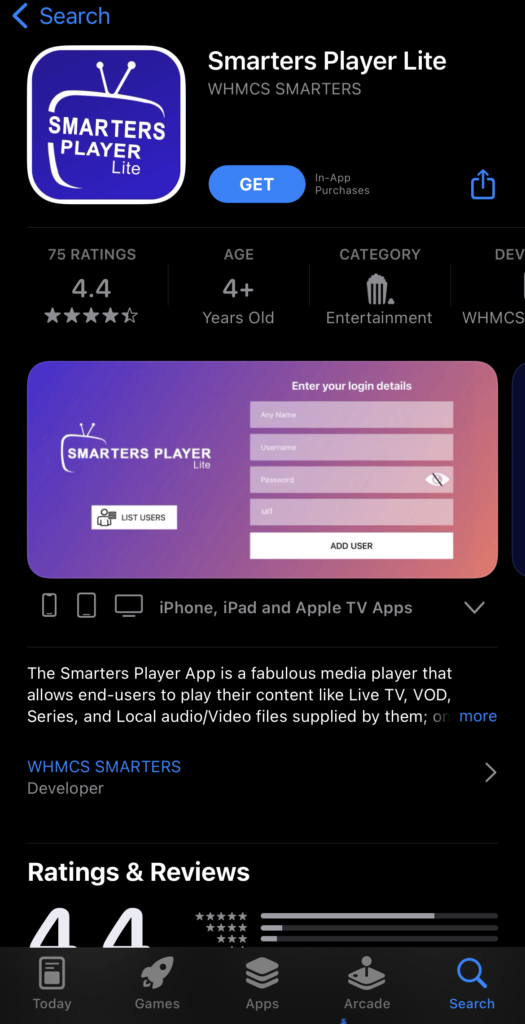 Smarters player lite iphone